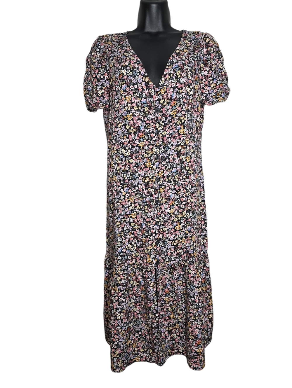 wild fable Black Floral V-Neck Midi Dress